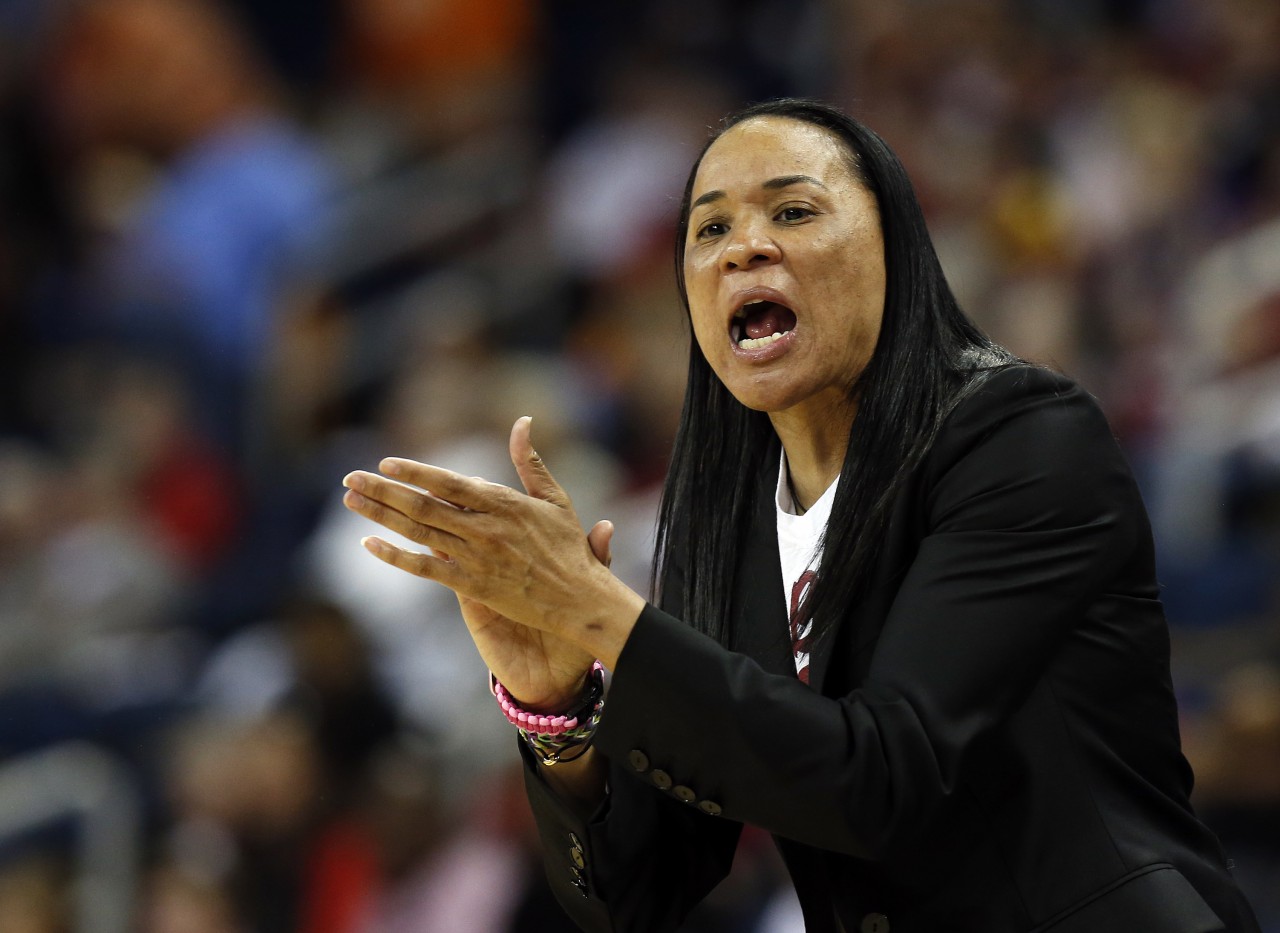 South Carolina coach Dawn Staley will be closely watching the selection show with her team eyeing the #1 overall seed. Credit: Associated Press