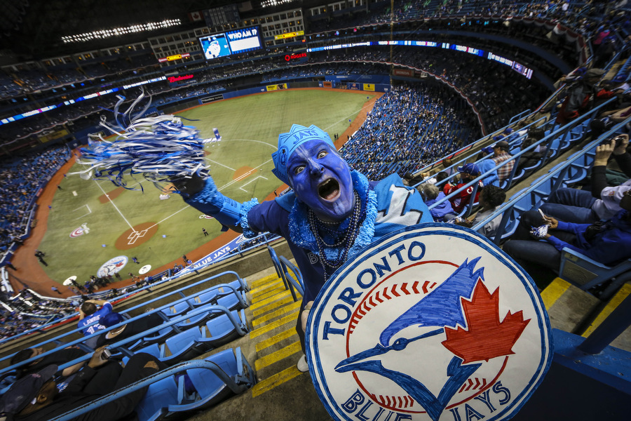 Captain Blue Jays - aka Warren Baxter 17 of Oakville gets ready for the game as  the Toronto Blue Jays play their home opener against the Cleveland Indians  at The Rogers Centre April 2 2013  DAVID COOPER/TORONTO STAR