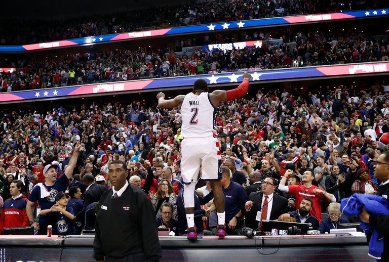 The Wizards’ John Wall Friday night after Washington won Game 6 of their playoff series against the Boston Celtics. Credit Alex Brandon/Associated Press