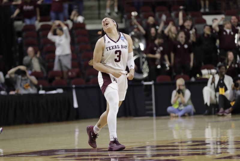 Chennedy Carter was certainly excited after hitting a buzzer beater to send Texas A&M to the Sweet 16. And really, who wouldn't be excited watching the women's tournament? Credit: AP