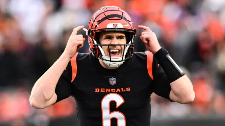 QB Jake Browning calls out a play during the Colts-Bengals game in Week 14 of the 2023 season on Sunday, December 10 at Paycor Stadium in Cincinnati, Ohio.